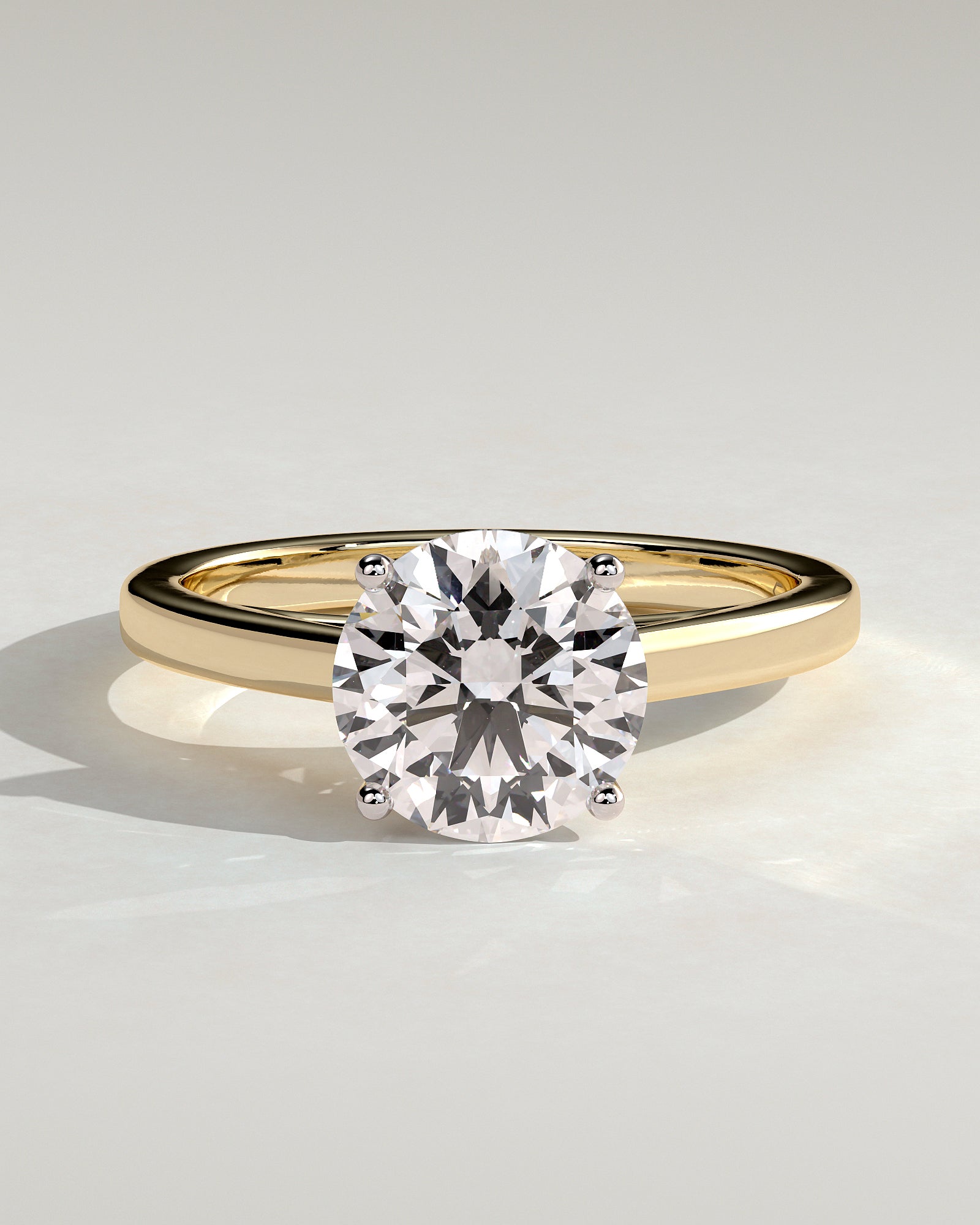 Georgia - Round Claw Solitaire with Flat Band and Cathedral High Setting Engagement Ring - Yellow Two-Tone - Yellow Two-Tone 2ct