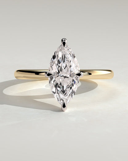 Genevieve - Marquise Claw Solitaire Engagement Ring - Yellow Two-Tone