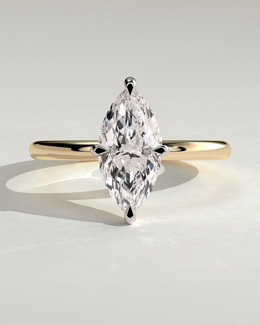 Genevieve - Marquise Claw Solitaire Engagement Ring - Yellow Two-Tone