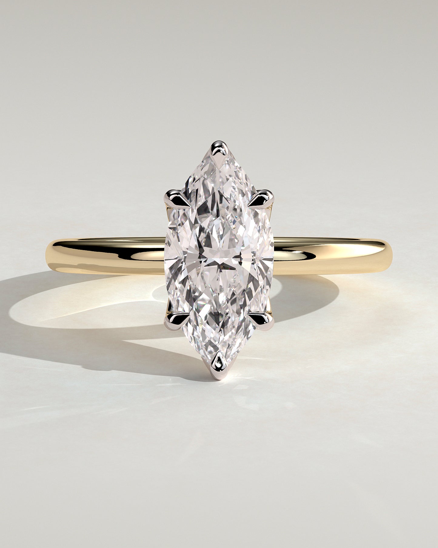 Eve - Marquise Claw Solitaire with Petal Gallery Engagement Ring - Yellow Two-Tone - Yellow Two-Tone 2ct
