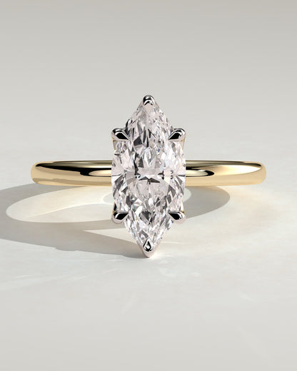 Eve - Marquise Claw Solitaire with Petal Gallery Engagement Ring - Yellow Two-Tone