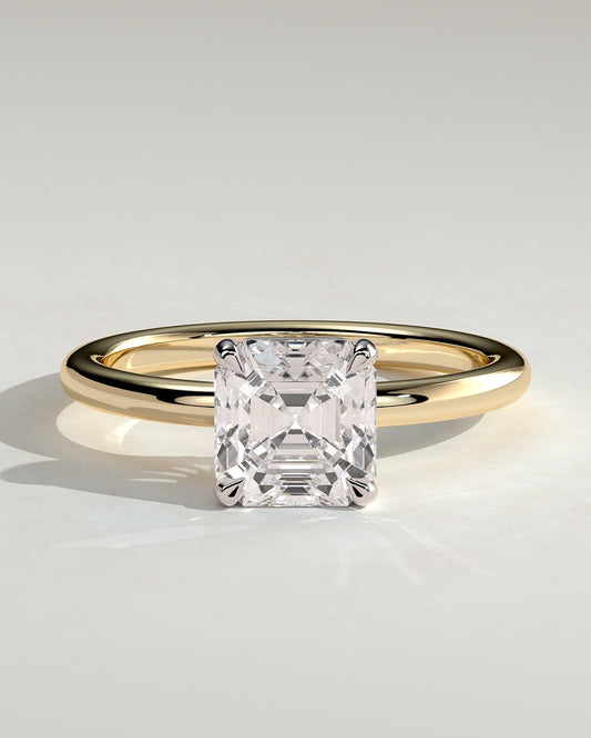Emmy - Asscher Claw Solitaire Engagement Ring - Yellow Two-Tone