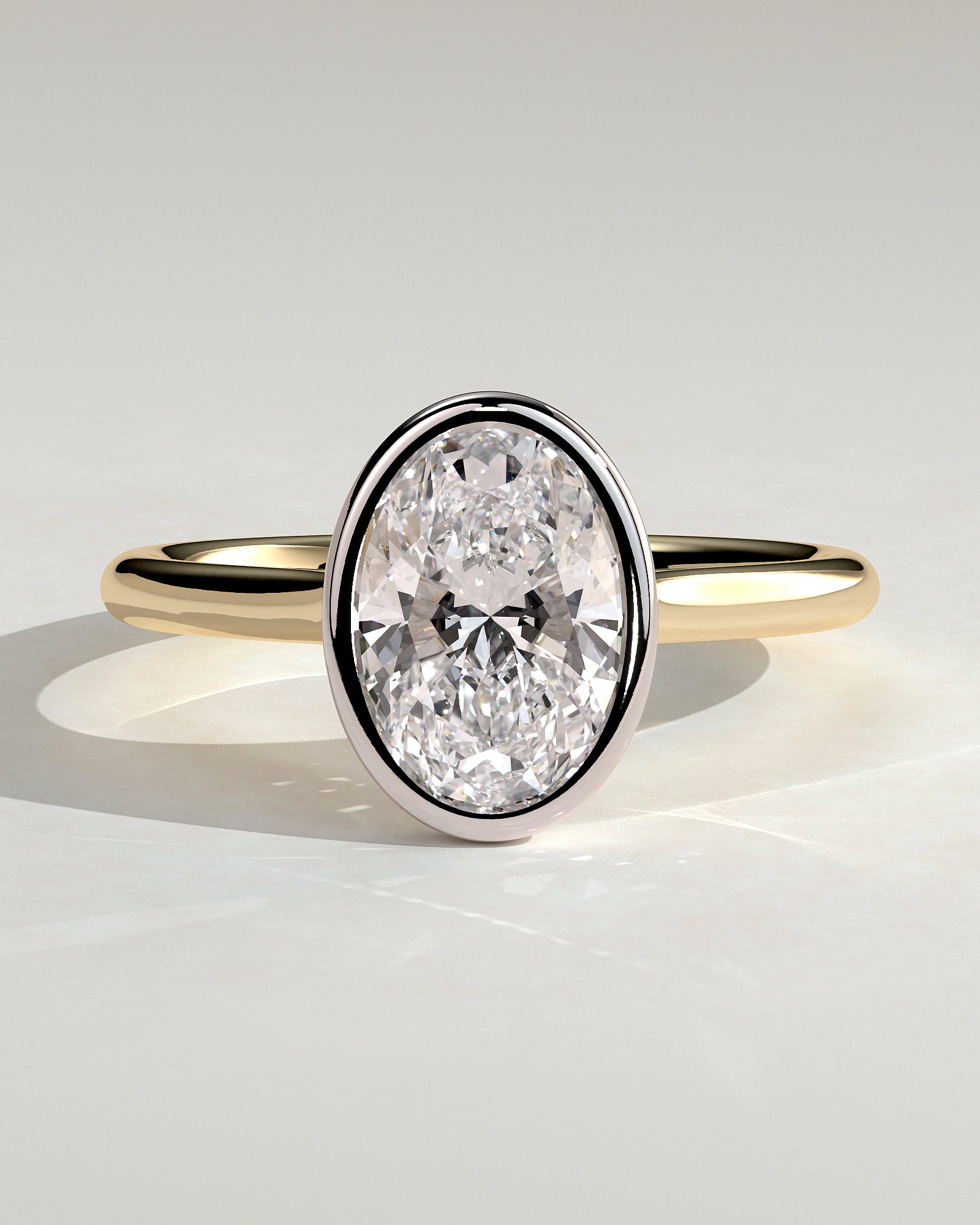Daphne - Oval Bezel Solitaire with Cathedral High Setting Engagement Ring - Yellow Two-Tone - Yellow Two-Tone 2ct
