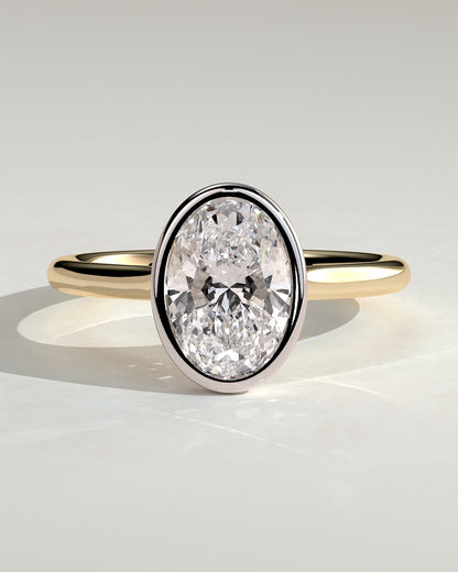Daphne - Oval Bezel Solitaire with Cathedral High Setting Engagement Ring - Yellow Two-Tone