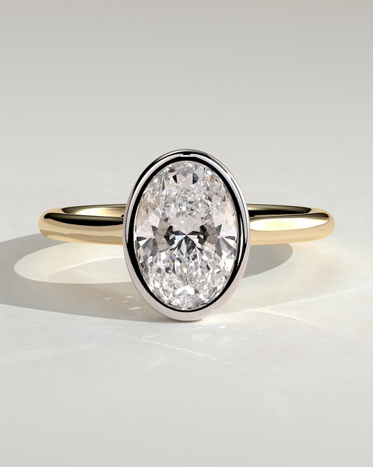 Daphne - Oval Bezel Solitaire with Cathedral High Setting Engagement Ring - Yellow Two-Tone