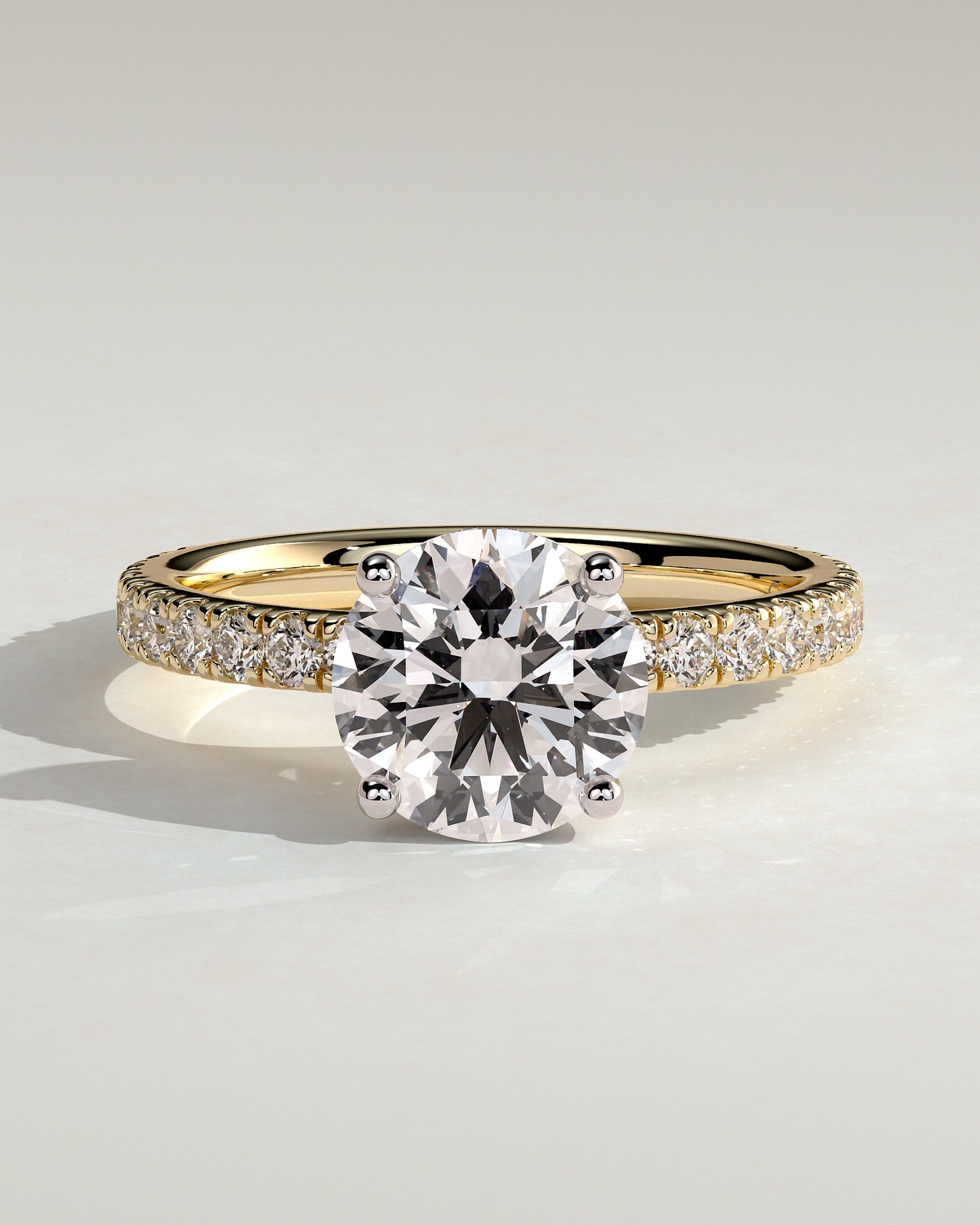 Charlie - Round Claw Solitaire with Hidden Halo and Pave Band Engagement Ring - Yellow Two-Tone - Yellow Two-Tone 2ct