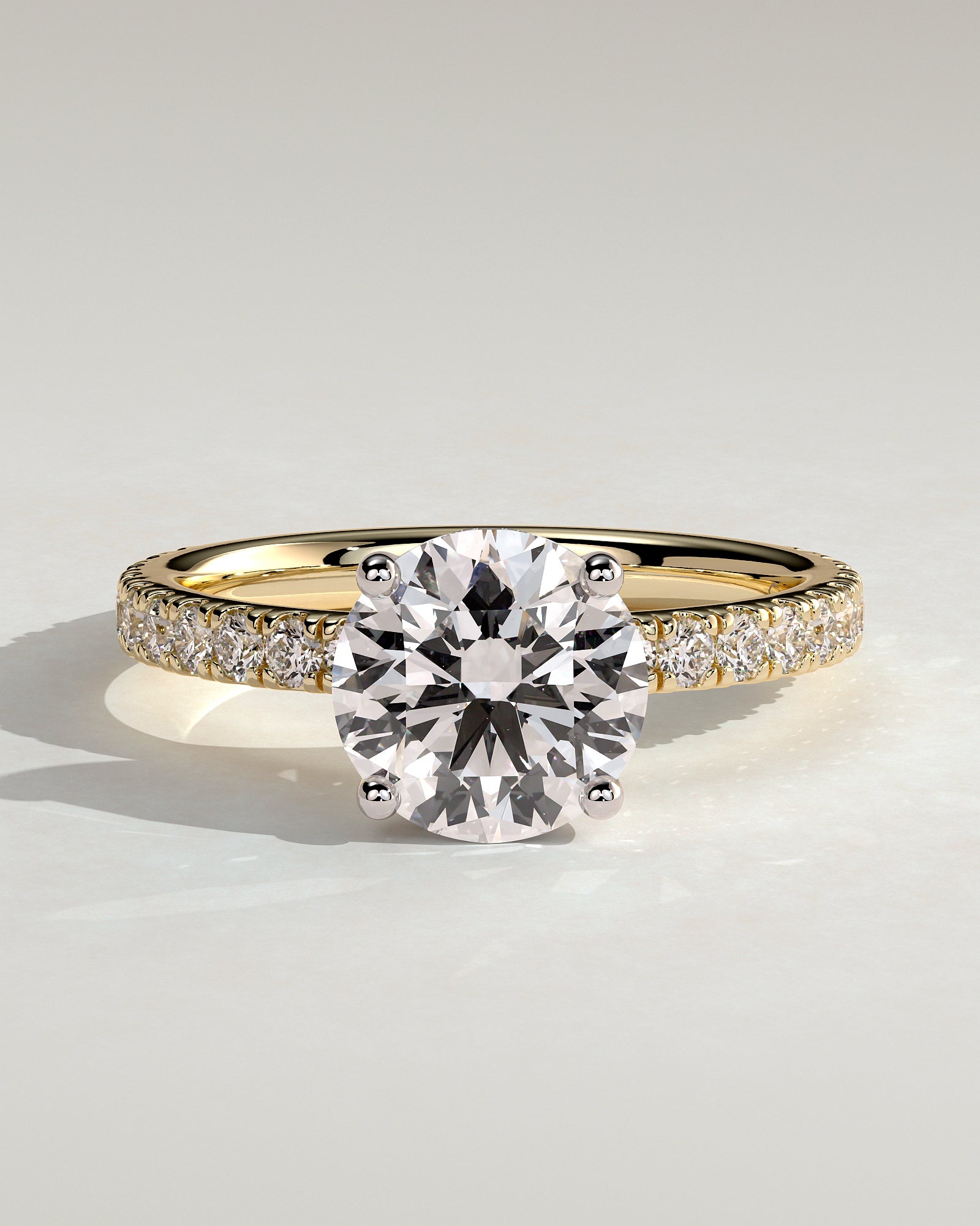 Charlie - Round Claw Solitaire with Hidden Halo and Pave Band Engagement Ring - Yellow Two-Tone - Yellow Two-Tone 2ct