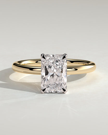 Carly - Radiant Claw Solitaire with Hidden Halo Engagement Ring - Yellow Two-Tone