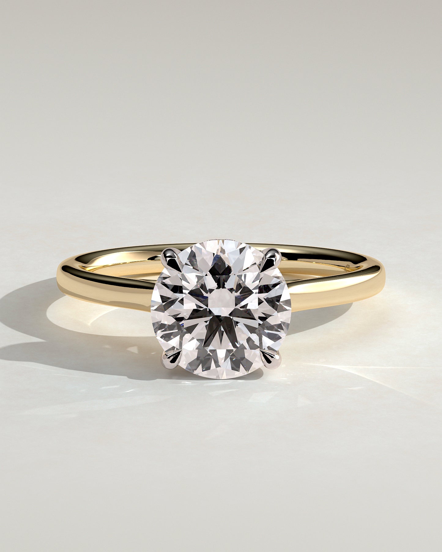 Bonnie - Round Claw Solitaire with Hidden Halo and Cathedral High Setting Engagement Ring - Yellow Two-Tone - Yellow Two-Tone 2ct