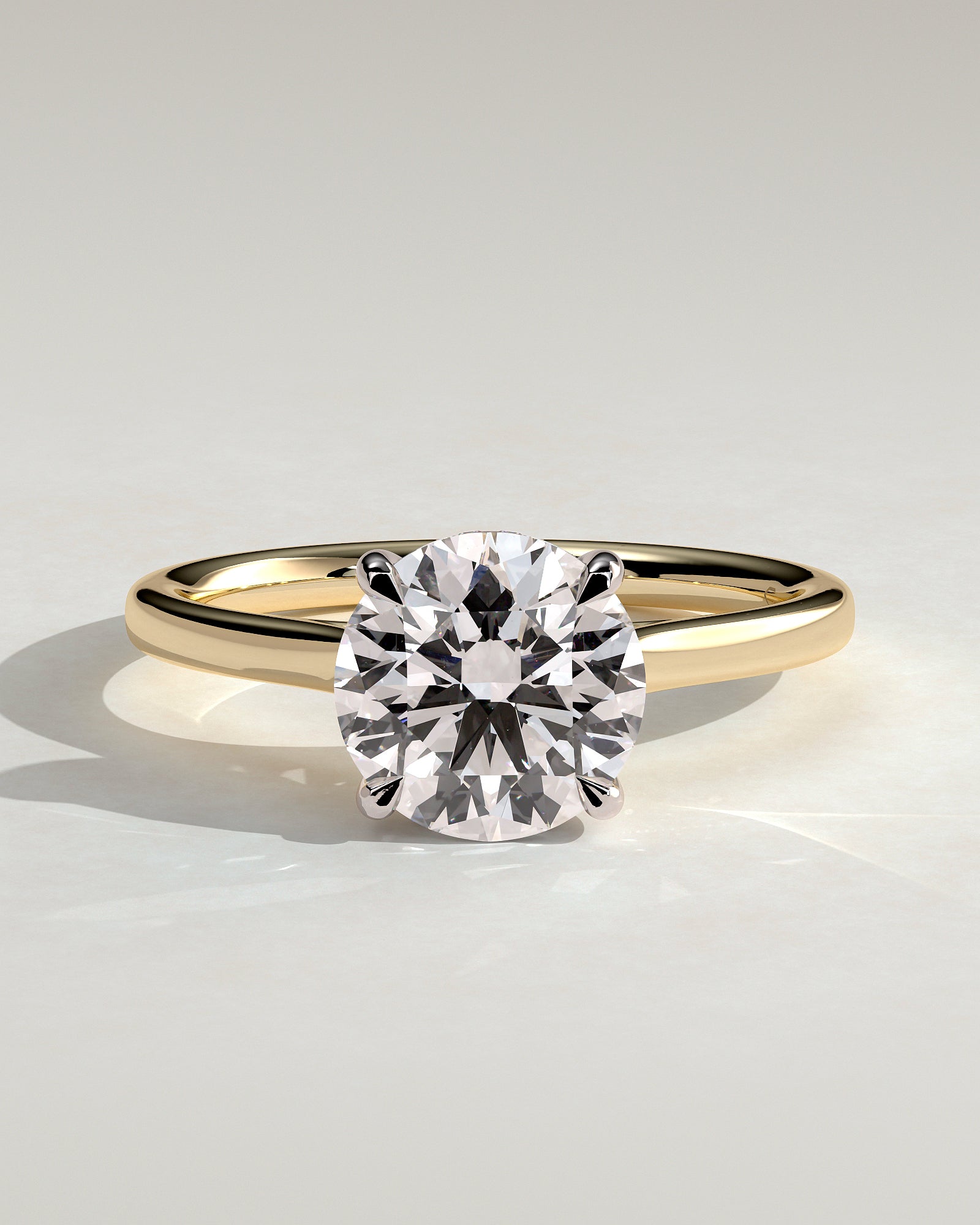 Bonnie - Round Claw Solitaire with Hidden Halo and Cathedral High Setting Engagement Ring - Yellow Two-Tone - Yellow Two-Tone 2ct