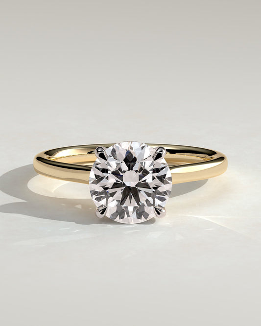 Bonnie - Round Claw Solitaire with Hidden Halo and Cathedral High Setting Engagement Ring - Yellow Two-Tone
