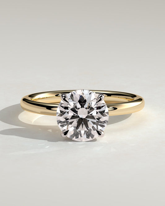 Bindi - Round Claw Solitaire with Hidden Halo Engagement Ring - Yellow Two-Tone