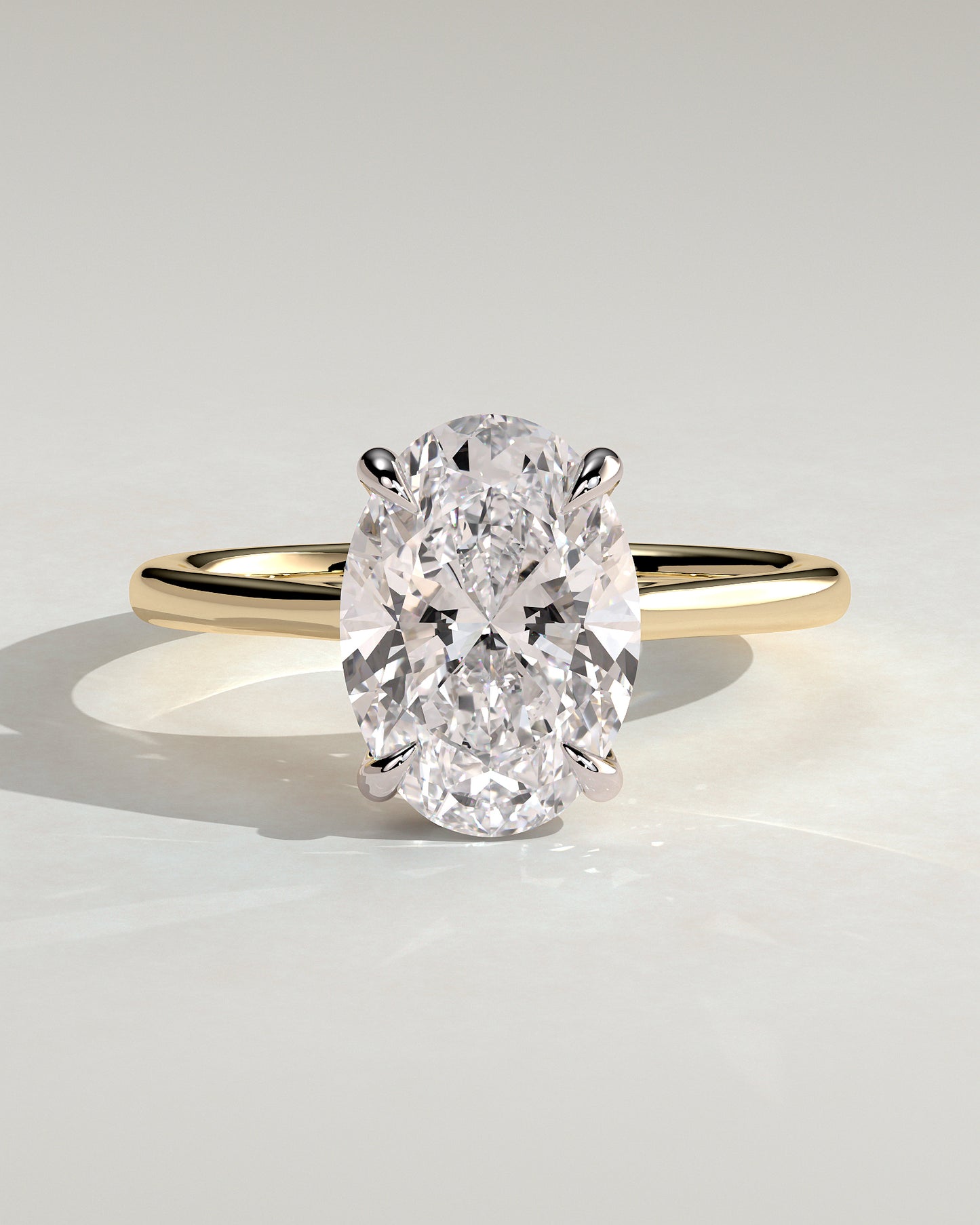 Bethany - Oval Claw Solitaire with Hidden Halo, Tapered Band and Cathedral High Setting Engagement Ring - Yellow Two-Tone - Yellow Two-Tone 2ct