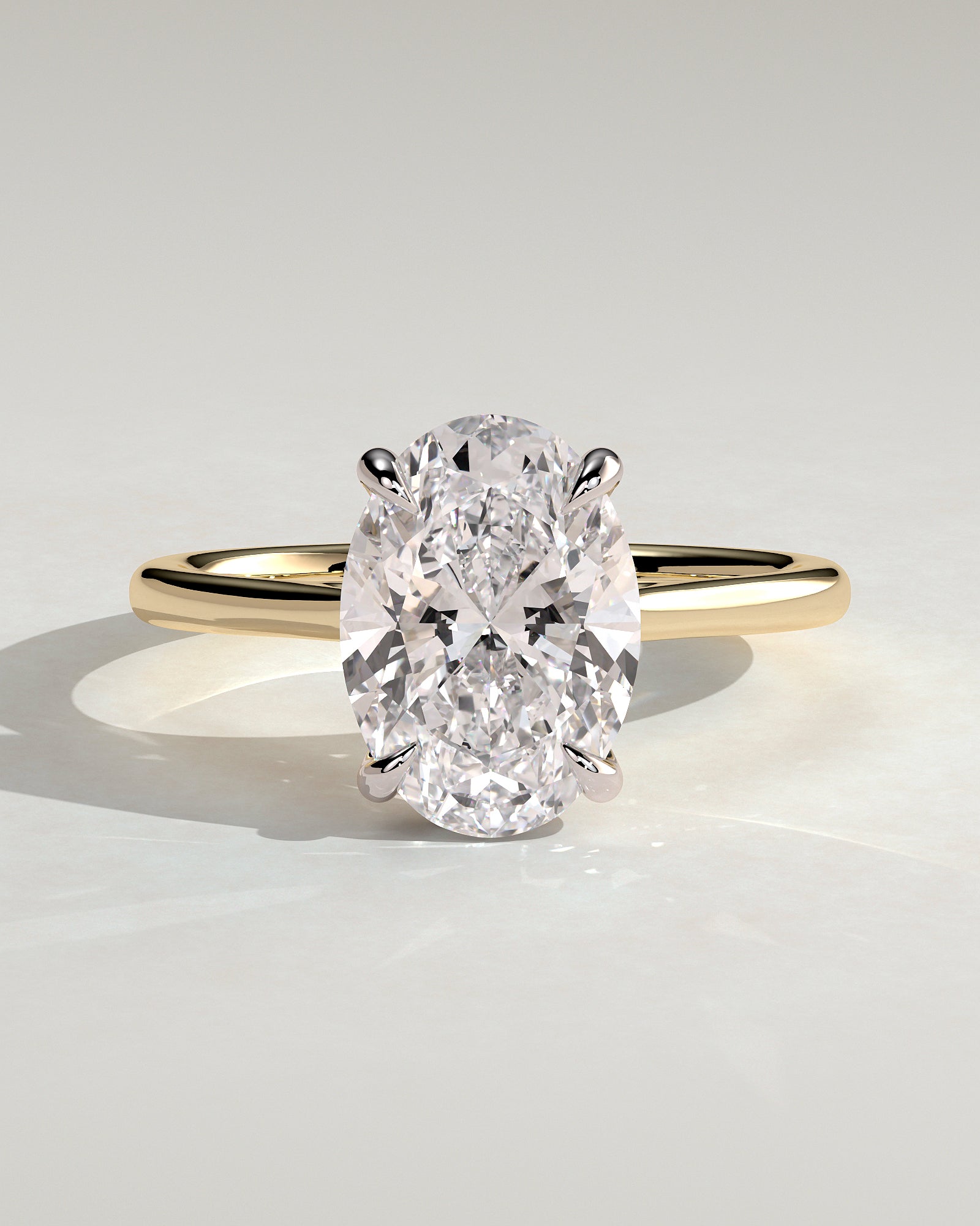 Bethany - Oval Claw Solitaire with Hidden Halo, Tapered Band and Cathedral High Setting Engagement Ring - Yellow Two-Tone - Yellow Two-Tone 2ct