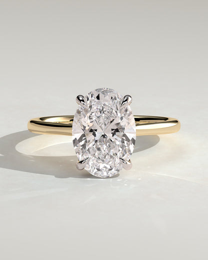Bethany - Oval Claw Solitaire with Hidden Halo, Tapered Band and Cathedral High Setting Engagement Ring - Yellow Two-Tone
