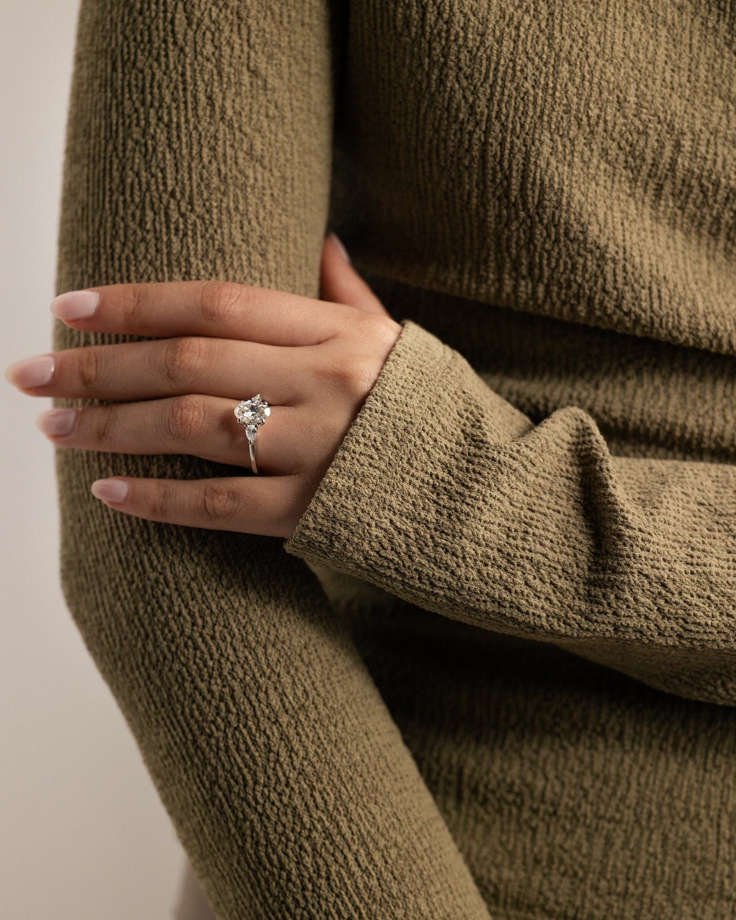 Amara - Oval Claw Trilogy with Pear Side Stones and Open Trellis Gallery Engagement Ring - Rose Gold - rose gold - Lara Jewels