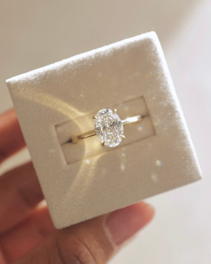 Kiana - Oval Claw Solitaire with Hidden Halo and Floating Cathedral Low Setting Engagement Ring - Yellow Gold