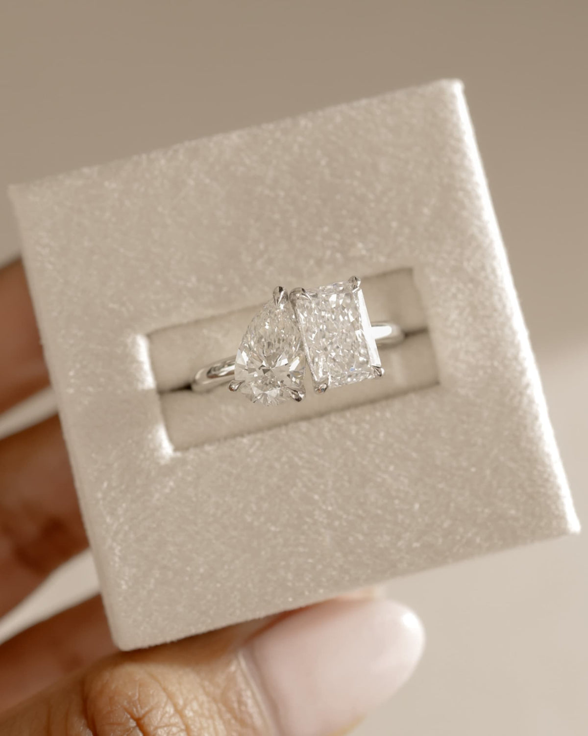 Morgan - Pear and Radiant Claw Toi et Moi Engagement Ring - Platinum