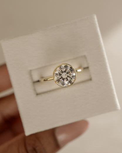 Ophelia - Round Bezel Solitaire with Petal Gallery Engagement Ring - White Gold