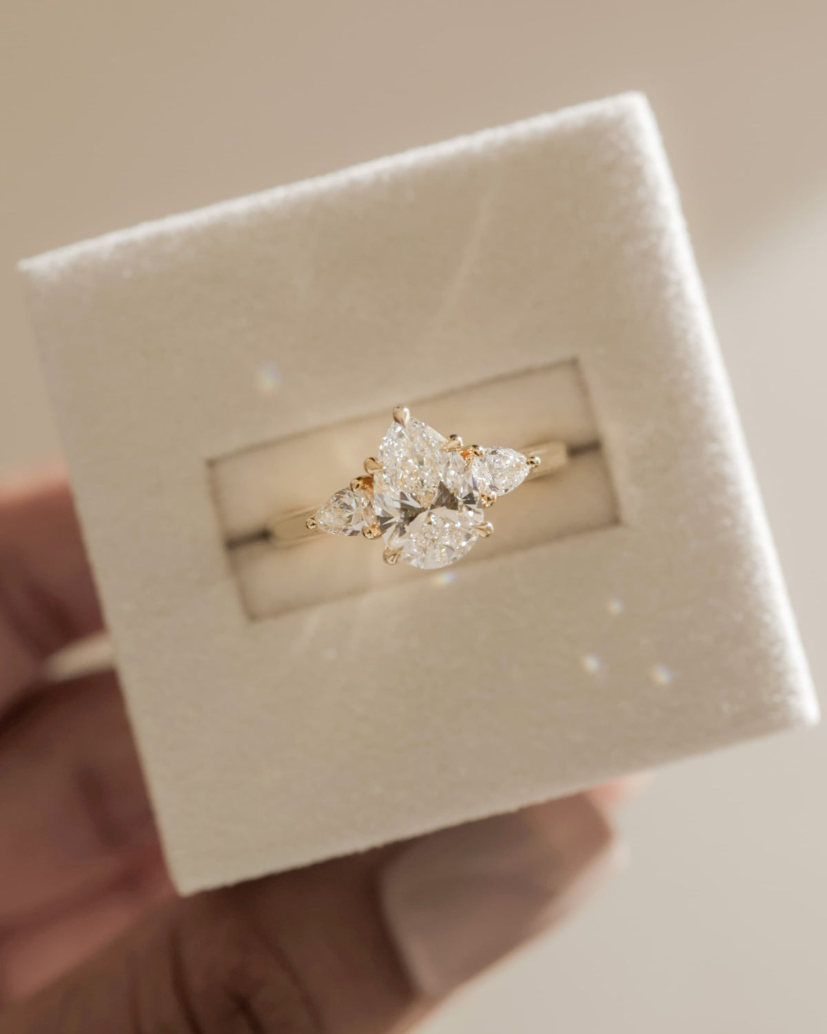 Rosalia - Pear Claw Trilogy with Pear Side Stones and Floating Cathedral High Setting Engagement Ring - Yellow Gold
