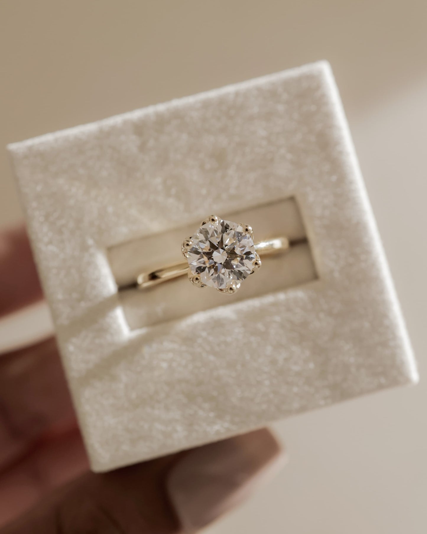 Tessa - Round Claw Solitaire with Petal Gallery and Tapered Band Engagement Ring - Yellow Gold