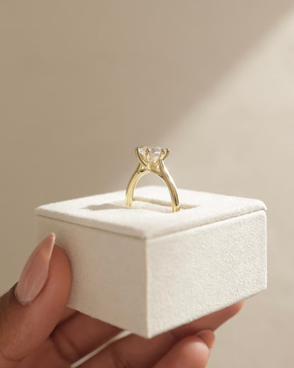 Delilah - Round Claw Solitaire with Open Trellis Gallery and Cathedral Low Setting Engagement Ring - Yellow Gold