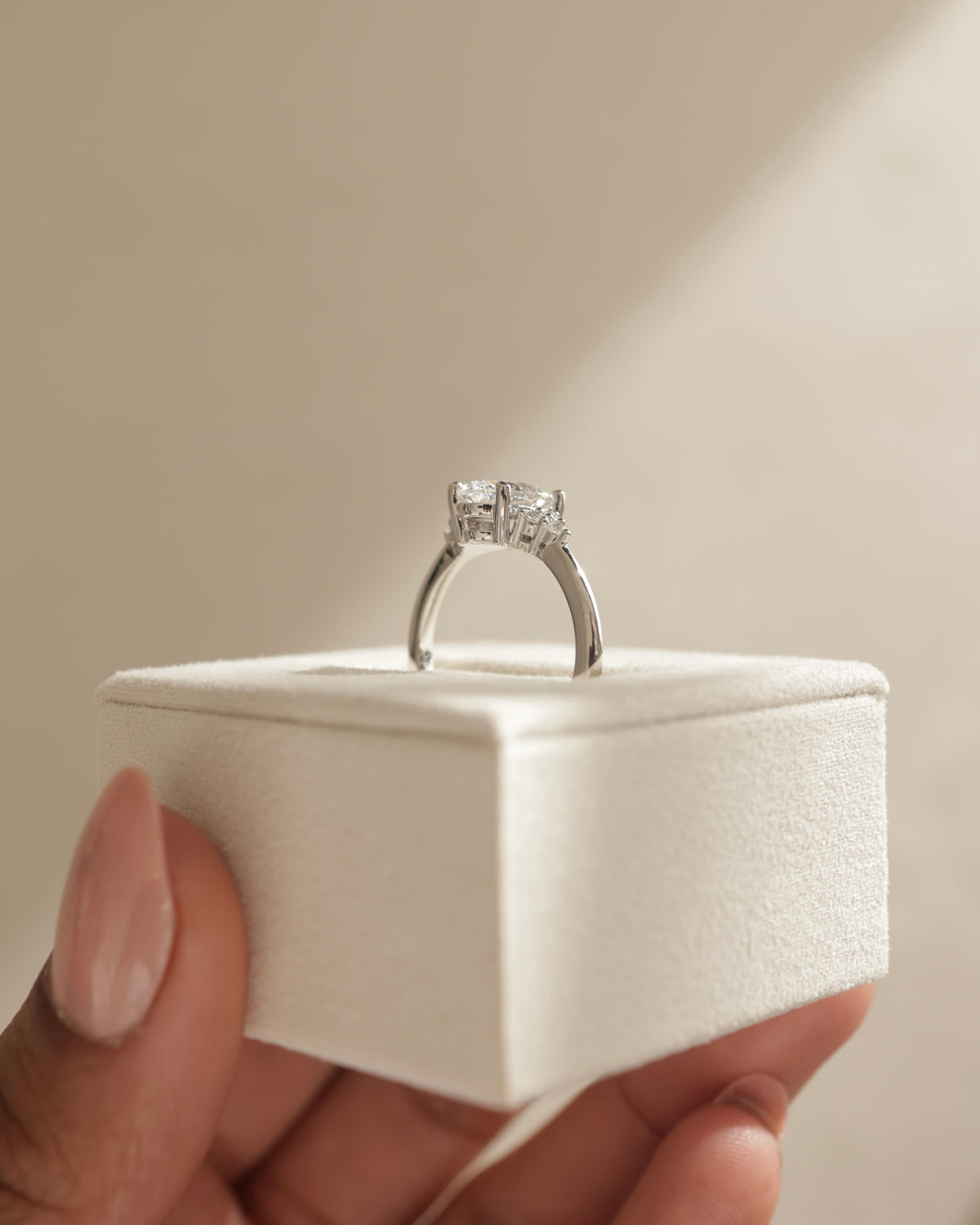Sharon - Oval Claw Solitaire with Round Shoulder Stones Engagement Ring - Yellow Gold