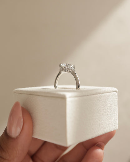 Sharon - Oval Claw Solitaire with Round Shoulder Stones Engagement Ring - Yellow Gold