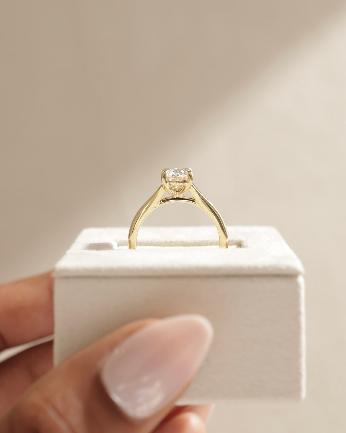 Blair - Oval Claw Solitaire with Split Shank and Cathedral High Setting Engagement Ring - White Gold