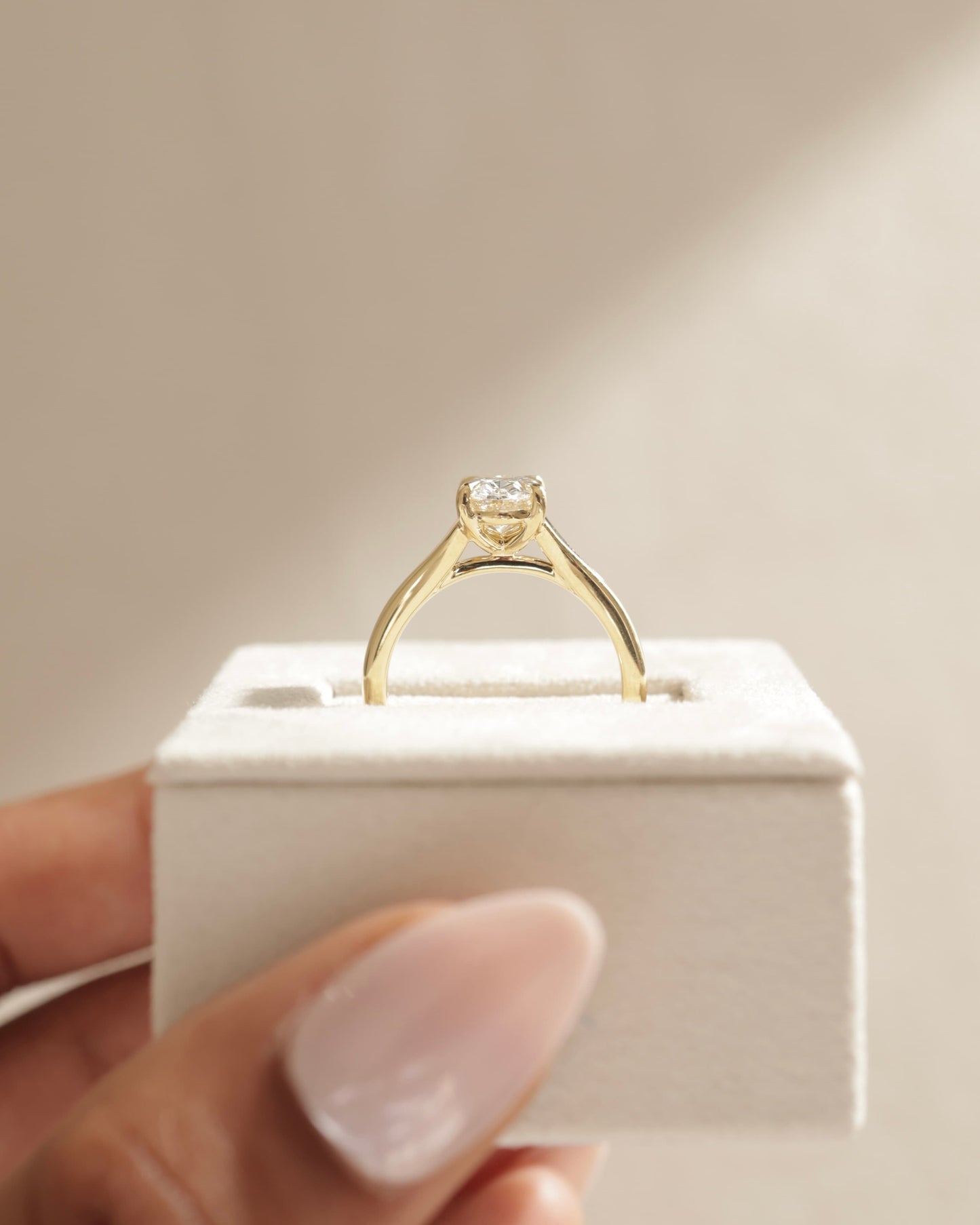 Blair - Oval Claw Solitaire with Split Shank and Cathedral High Setting Engagement Ring - Yellow Gold
