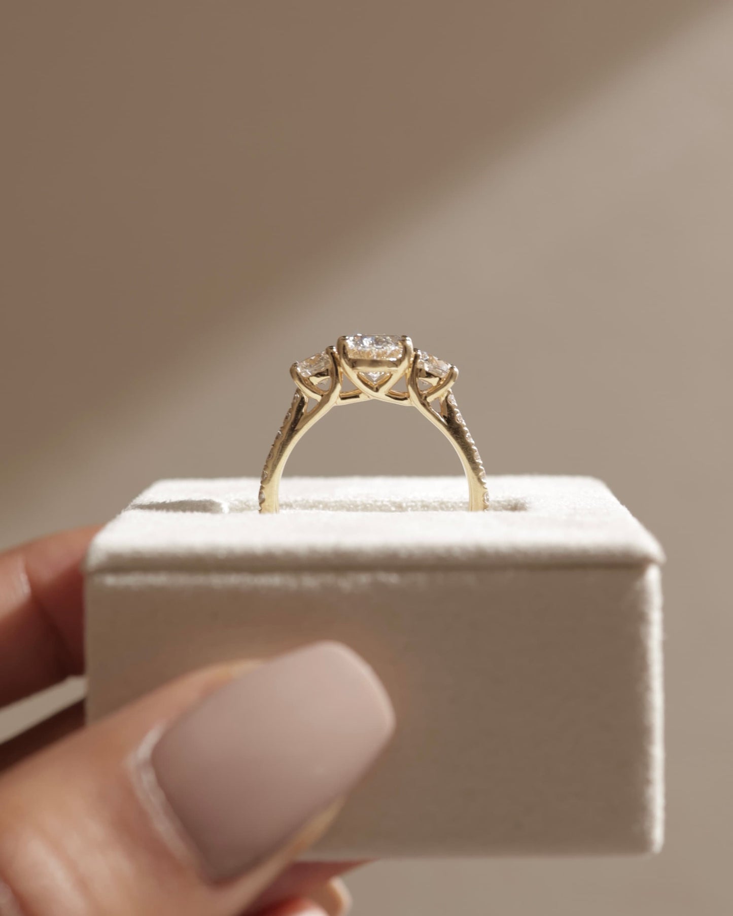 Aviana - Oval Claw Trilogy with Round Side Stones, Pave Band and Trellis Gallery  Engagement Ring - White Gold