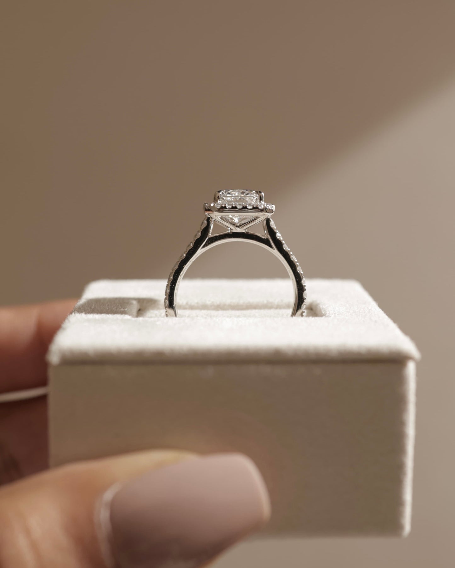 Clementine - Radiant Claw Solitaire with Halo and Pave Band and Cathedral High Setting Engagement Ring - Yellow Gold