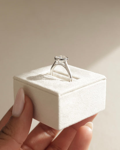 Kaylah - Statement Round Bezel Solitaire with Open Cathedral High Setting Engagement Ring - Yellow Gold
