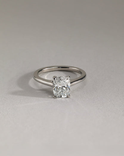Kelsey - Elongated Cushion Claw Solitaire with Cathedral Low Setting and Open Trellis Gallery Engagement Ring - Rose Gold