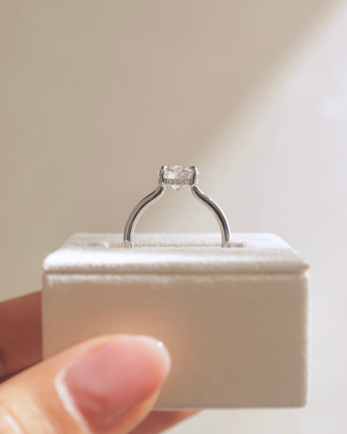 Luna - Round Claw Solitaire with Hidden Halo and Floating Cathedral Low Setting Engagement Ring - Rose Gold