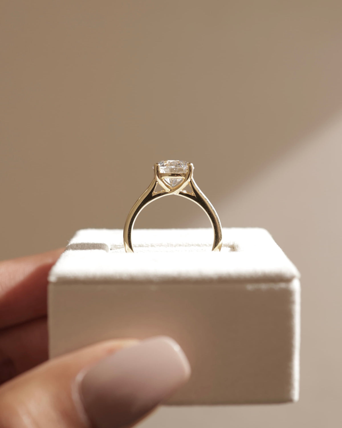 Noelle - Round Claw Solitaire with Trellis Gallery and Cathedral Low Setting Engagement Ring - Rose Gold