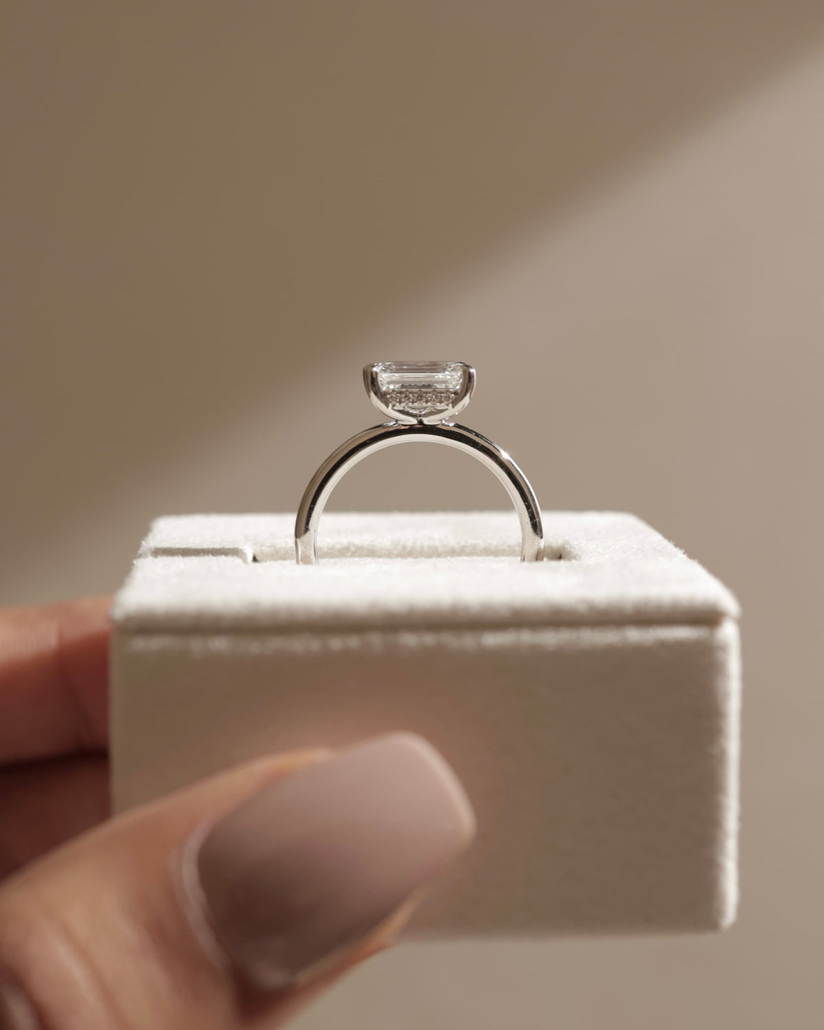 Zayla - Emerald East West Claw Solitaire with Hidden Halo Engagement Ring - Platinum