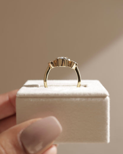 Zelda - Oval Bezel Trilogy Engagement Ring - Platinum