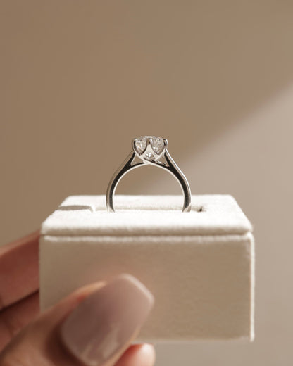 Zya - Round Claw Solitaire with Trellis Gallery, Lattice Detail and Cathedral Low Setting Engagement Ring - Yellow Gold