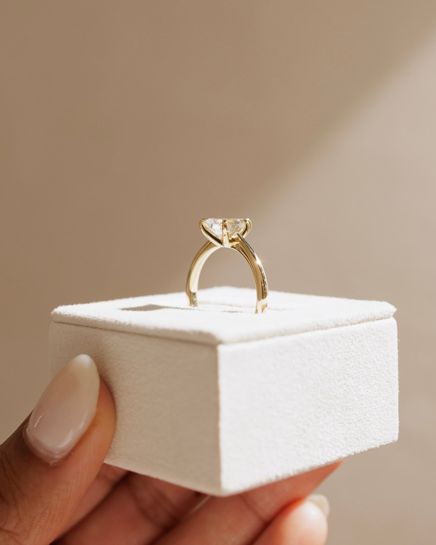 Aspen - Pear Claw Solitaire with Pinched Tapered Band and Cathedral Low Setting Engagement Ring - Yellow Gold