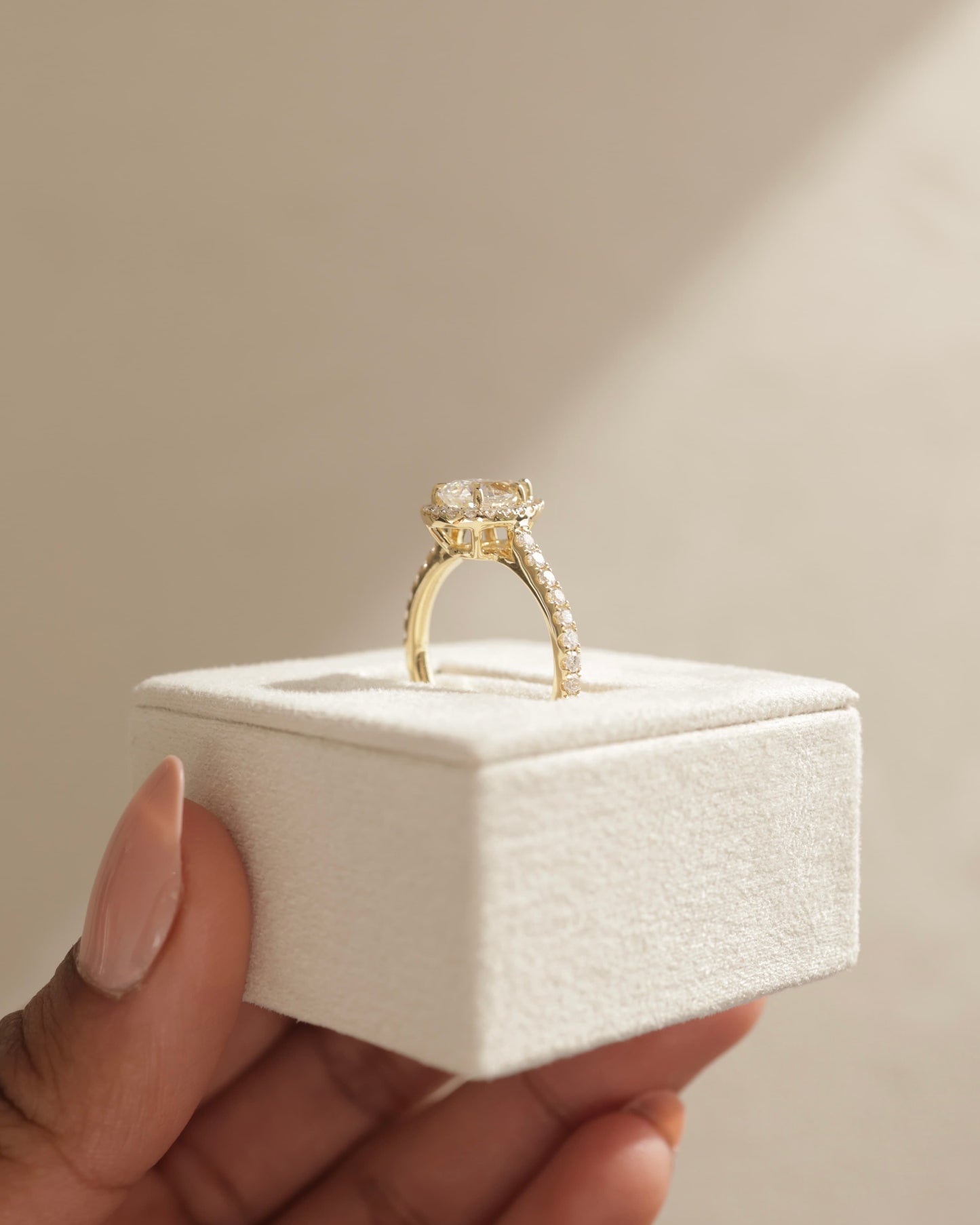 Madeline - Pear Claw Solitaire with Halo and Pave Band and Cathedral High Setting Engagement Ring - Platinum