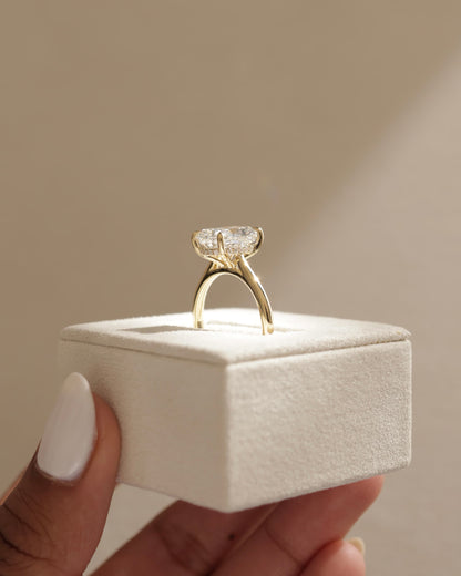 Wendy - Elongated Cushion Claw Solitaire with Hidden Halo, Tapered Band and Cathedral High Setting Engagement Ring - Yellow Gold