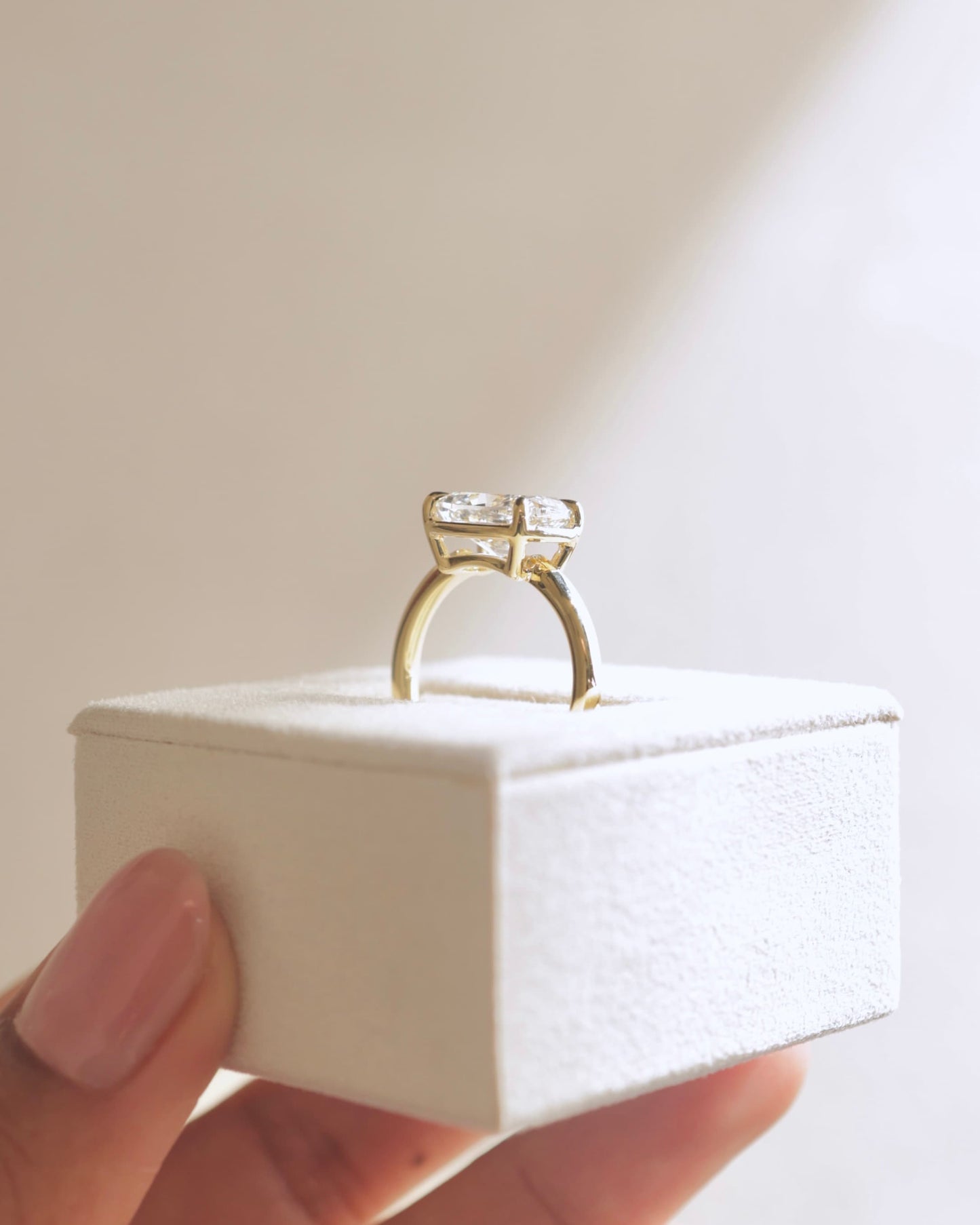 Daya - Elongated Cushion East West Claw Solitaire with Bezel Frame Engagement Ring - Rose Gold