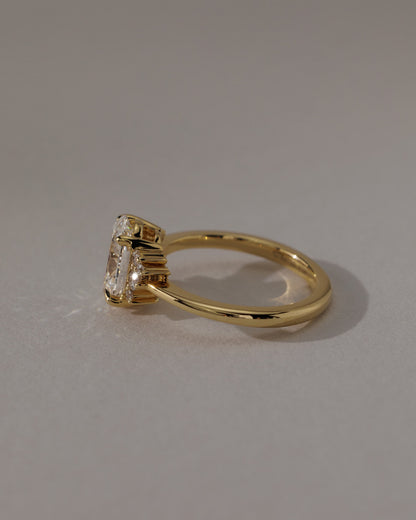 Esther - Oval Claw Solitaire with Clustered Round Opposing Shoulder Stones Engagement Ring - Platinum