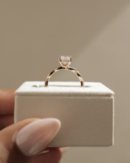 Lara - Oval Claw Solitaire with Hidden Halo and Twisted Alternating Pave Band Engagement Ring - Platinum