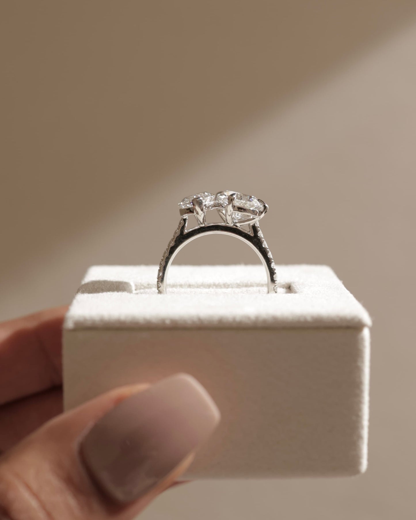 Noa - Marquise and Pear Claw Toi et Moi with Pave Band and Cathedral High Setting Engagement Ring - Rose Gold