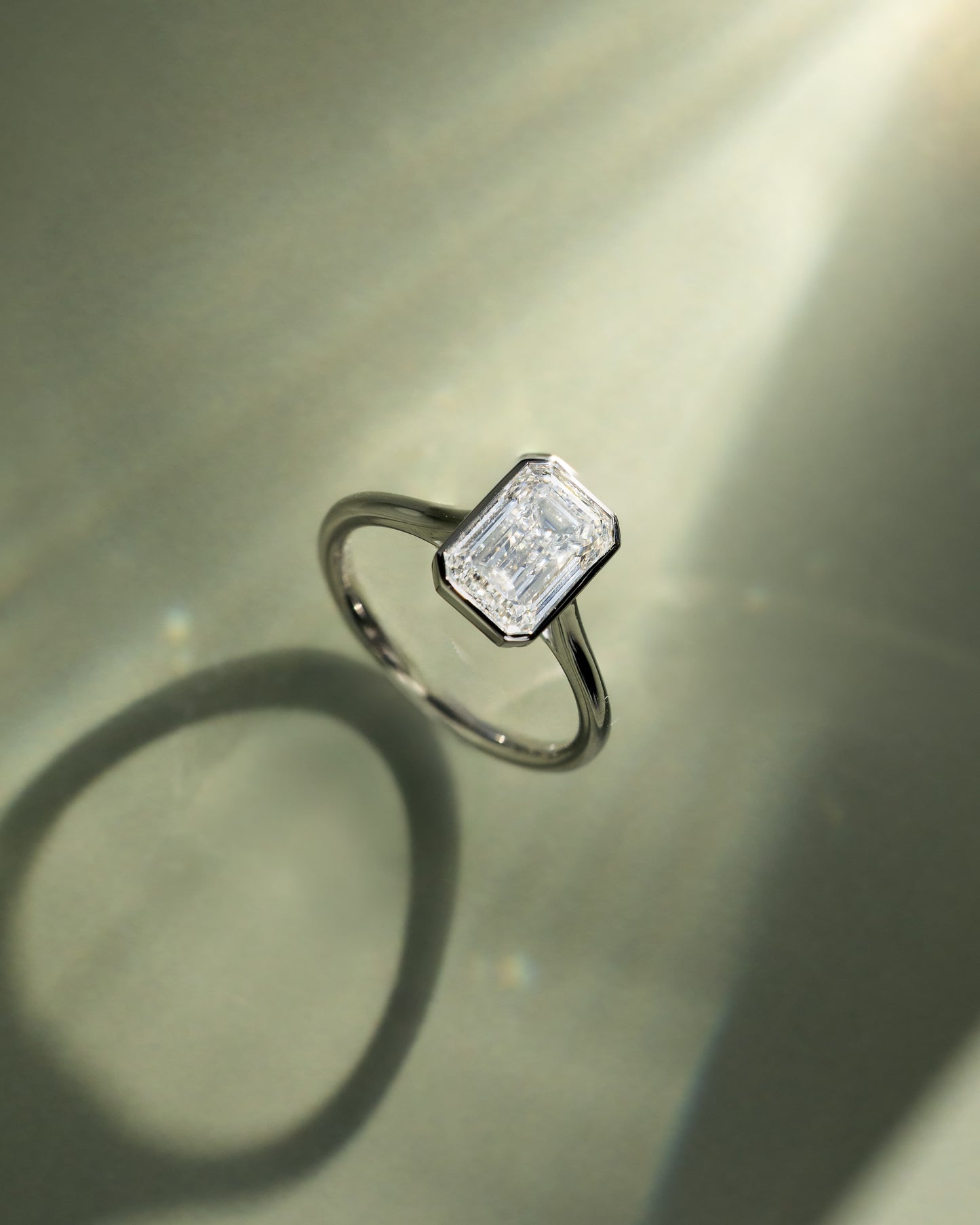 Imani - Emerald Bezel Solitaire with Cathedral High Setting Engagement Ring - Rose Gold