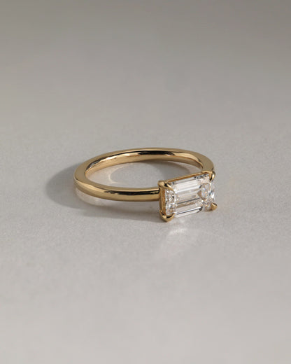 Evelyn - Emerald East West Claw Solitaire with Raised Basket Gallery Engagement Ring - Yellow Gold