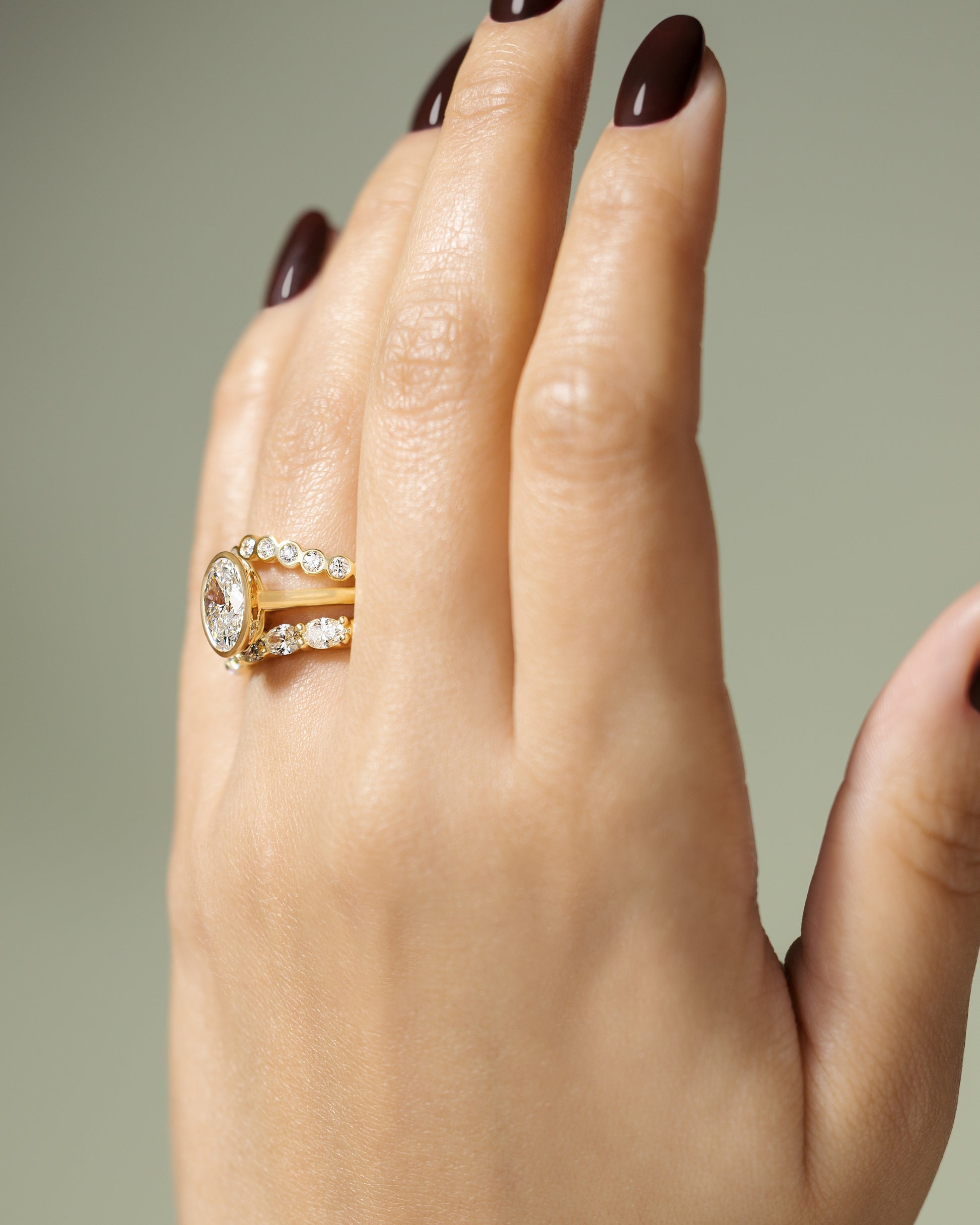 Gemma - Oval Bezel Solitaire with Twisted Gallery Engagement Ring - Platinum - Lifestyle