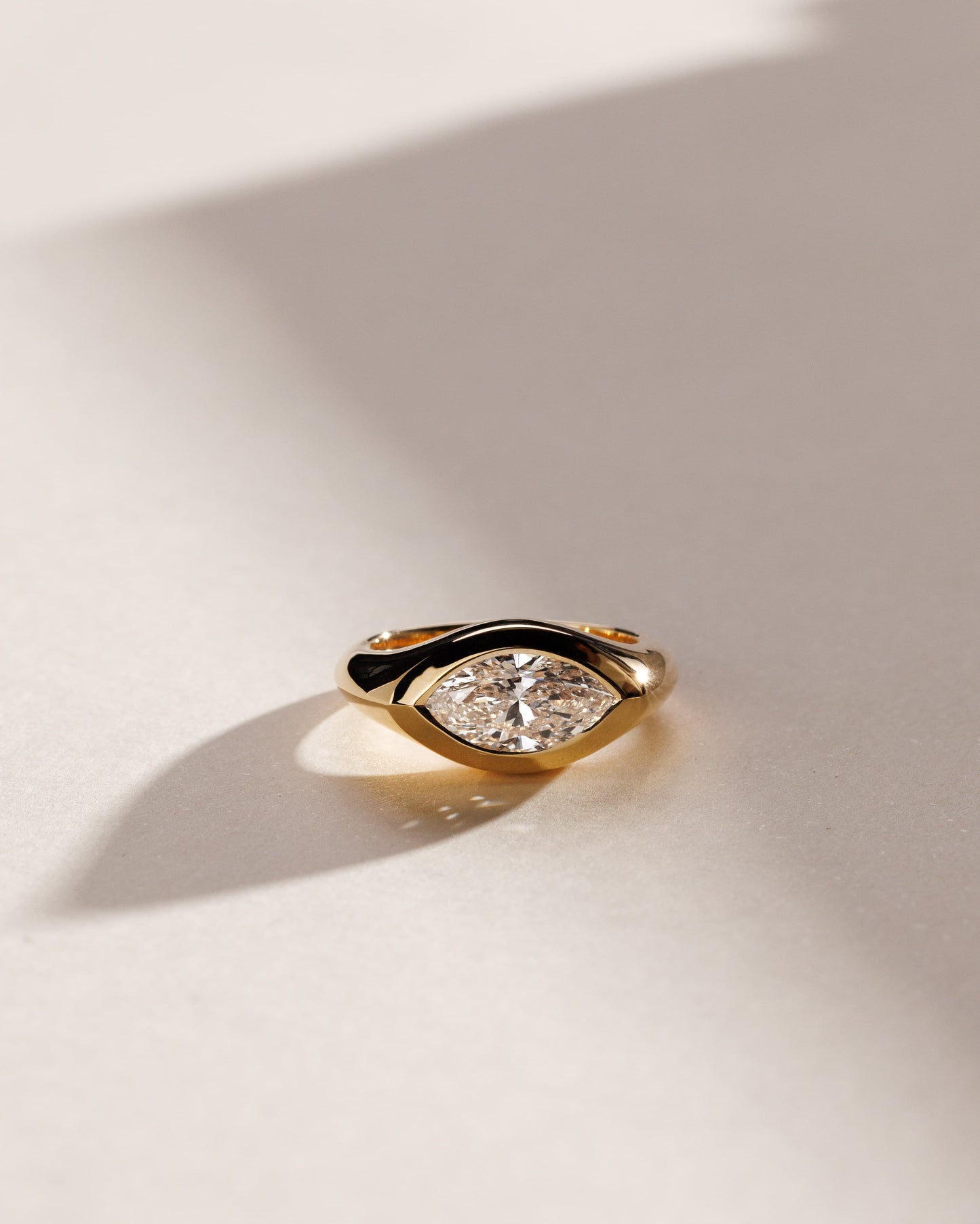 Angie - Statement Marquise East West Bezel Solitaire with Signet Band Engagement Ring - Yellow Gold - yellow gold - Lara Jewels
